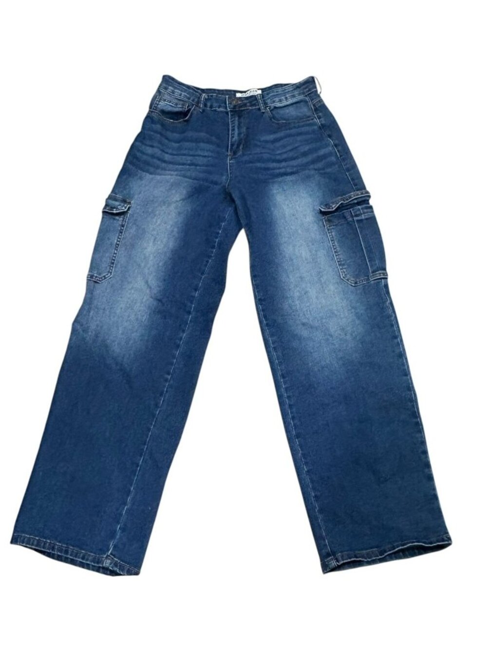 Wax Jean Collection Womens Barrel Leg Cargo Jeans Blue Denim Sz 7/28